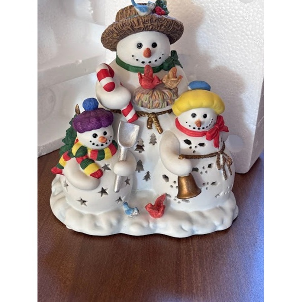Partylite Snowbell Tealight Candle Holder Snowman Family Christmas Holiday Decor